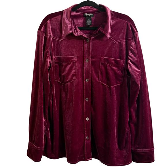 Wrangler Retro Dark Pink velour button up collared shirt size L - Picture 2 of 4